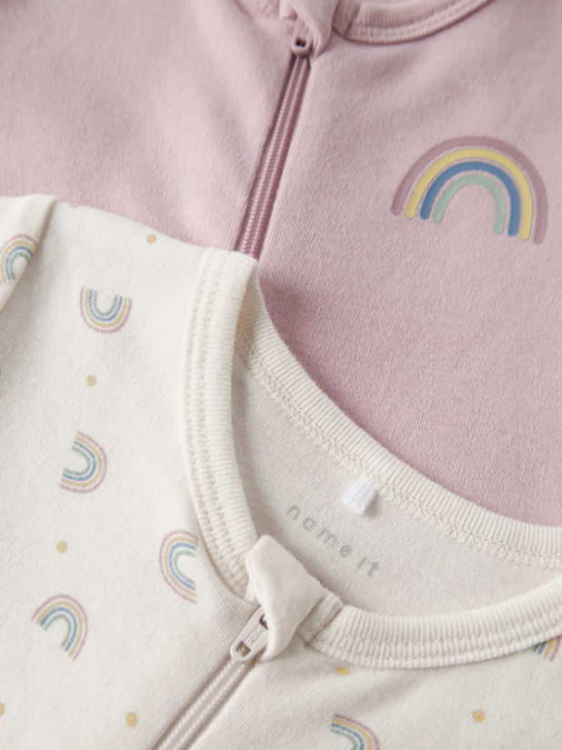 NBFnightsuit 2p Zip Ff Jet Rainbow Noos