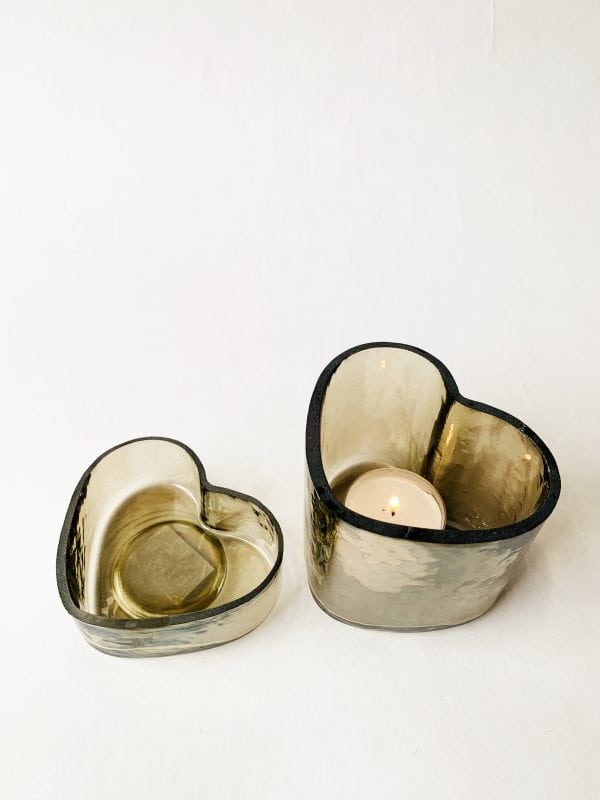 LYSHOLDER HJERTE RESIRKULERT GLASS 4X9 CM