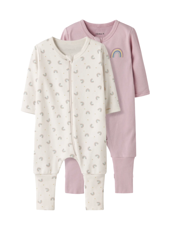NBFnightsuit 2p Zip Ff Jet Rainbow Noos