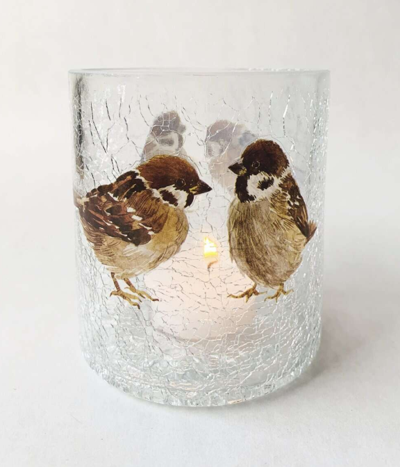 Lysglass Spurv Krakelert 9x10 cm