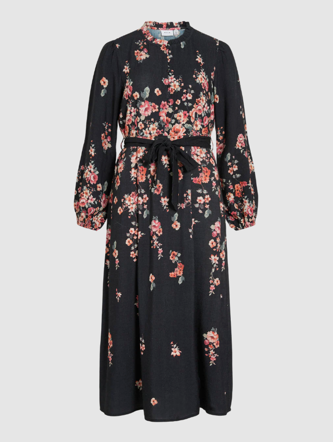VIElma Bai O-Neck LS Ankle Dress/LN