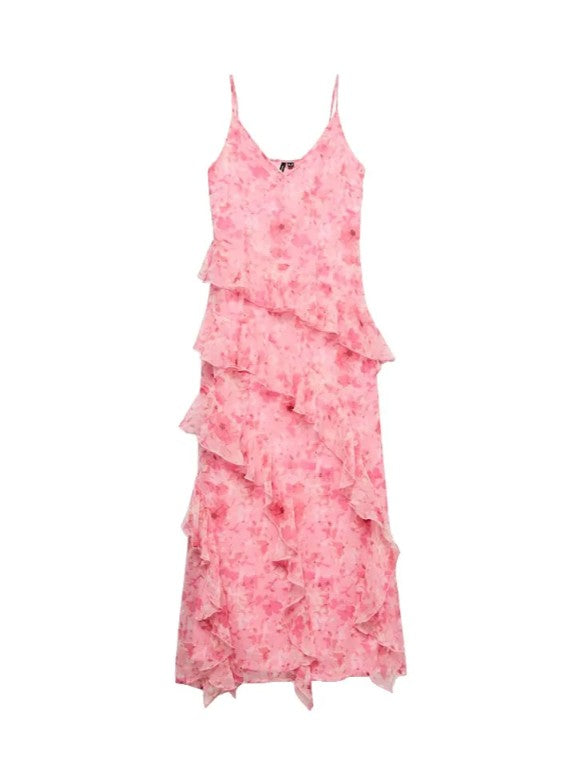 VMSilla S/L V-Neck Long Frill Dress Wvn