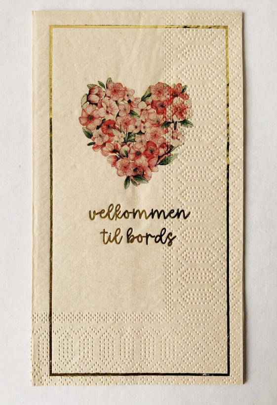 Serviett Blomsterhjerte "Velkommen til Bords"